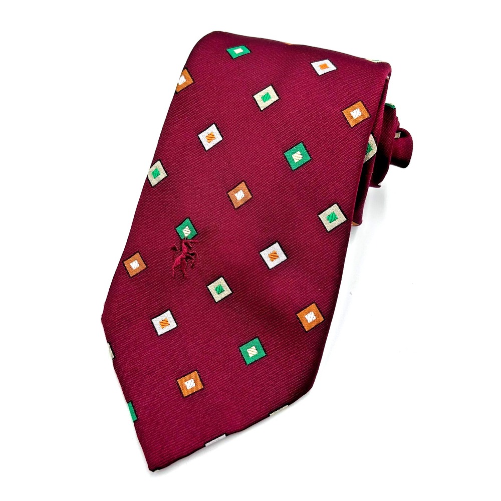 Vintage Retro Taffy's‎ Bronzini Men's Maroon Tie Geo Diamond Multi Color Design
